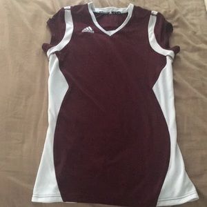 Adidas Maroon and White Athletic Shirt